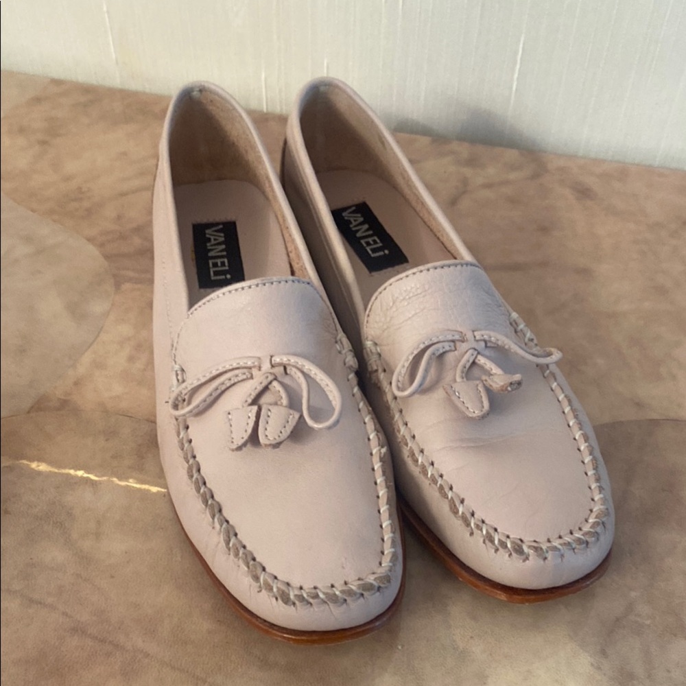Vaneli Cream Loafers Moccasin Style Slip-Ons